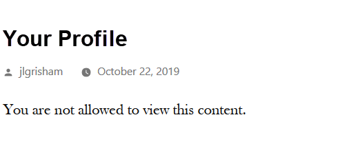 "Message displays: 'You are not allowed to view this content' on a user profile page."