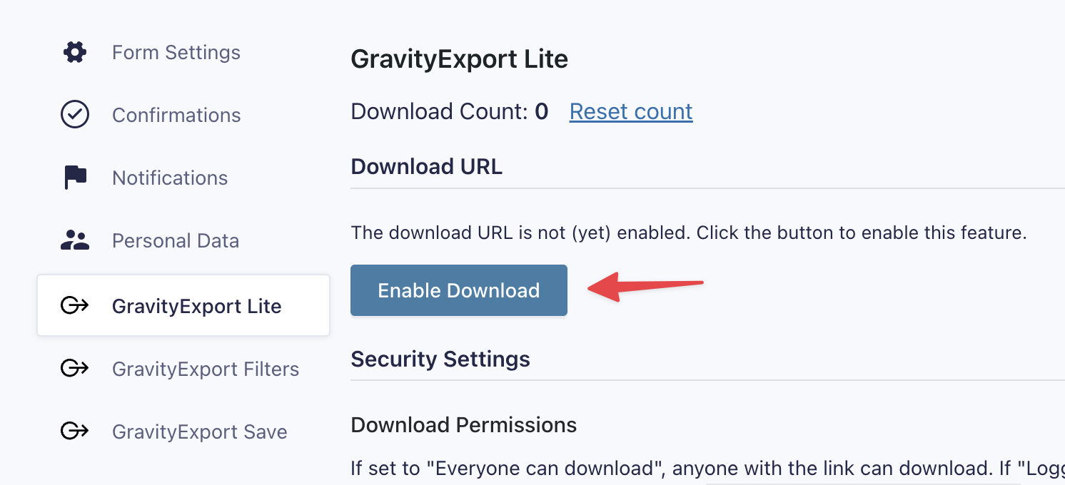 Enable download button under GravityExport Lite settings in GravityView