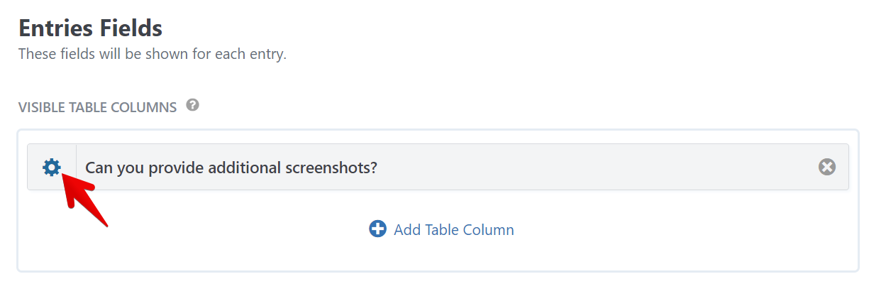 Settings icon for entry field customization in image gallery creation