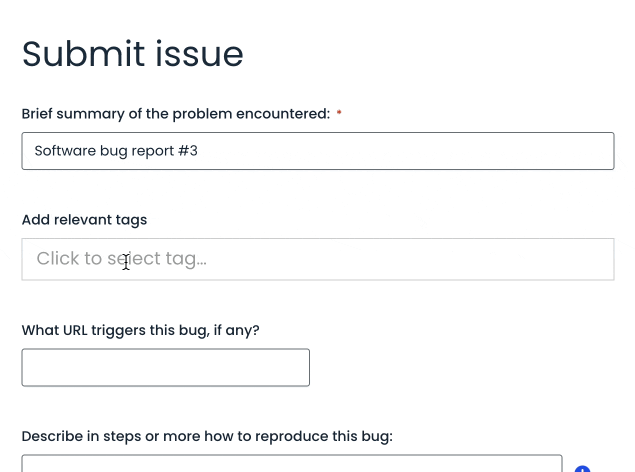 Form with a field for adding tags interactively while submitting an issue