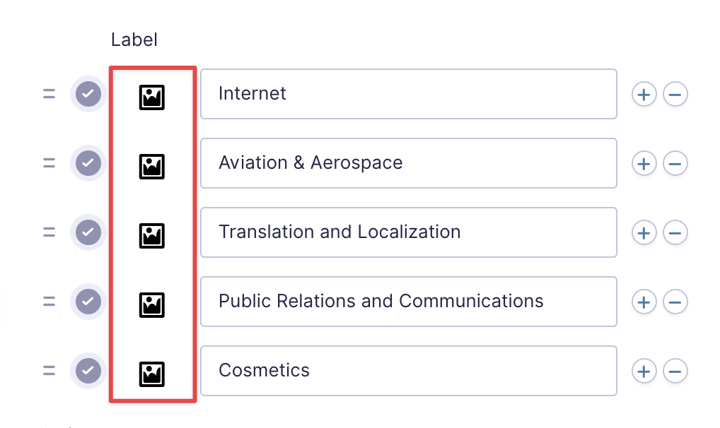 Custom map pin icons next to field values like Internet, Aviation, and Cosmetics