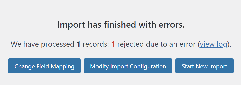 Screenshot from the Import has finished with errors message