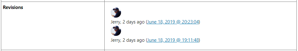 Revisions list with dates and times for entry changes by user named Jerry