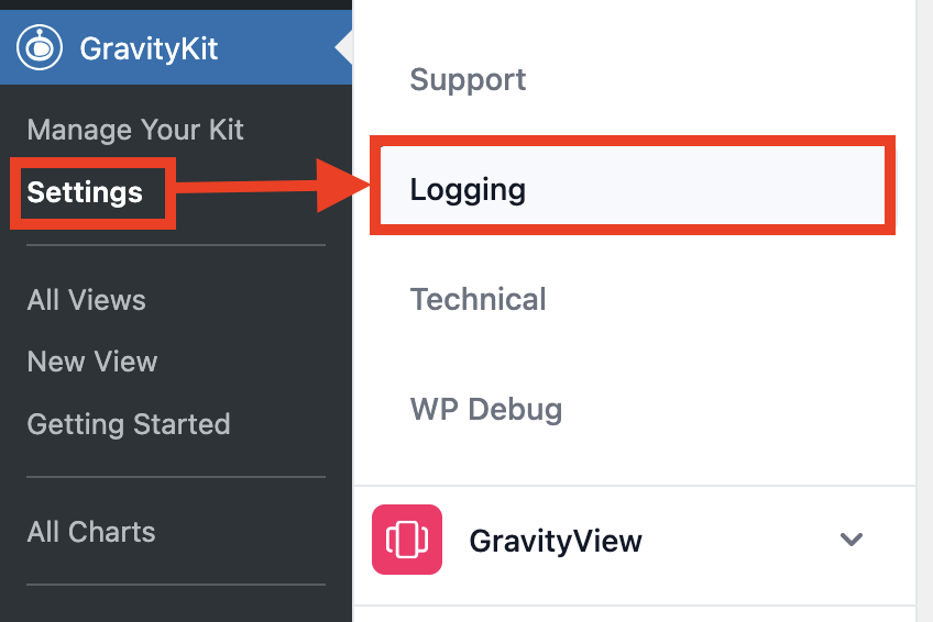 Navigate to GravityKit > Settings > Logging for configuration options