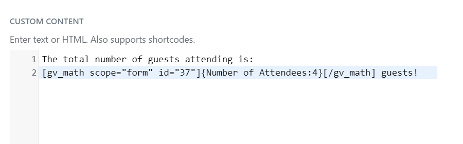 Using Gravity Forms shortcode to calculate total guest count