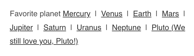 Planets listed as options: Mercury, Venus, Earth, Mars, Jupiter, Saturn, Uranus, Neptune, Pluto
