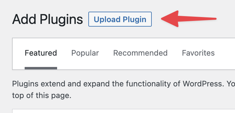 "Upload Plugin button highlighted in WordPress 'Add Plugins' page interface."