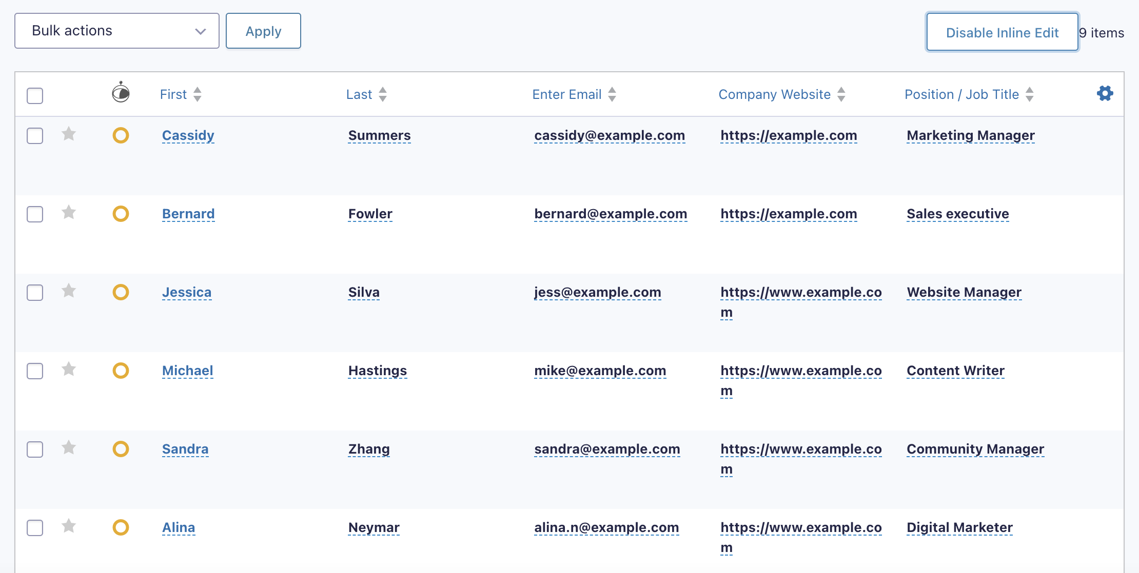 An overview of all the Entries with values underlined, indicating they are editable