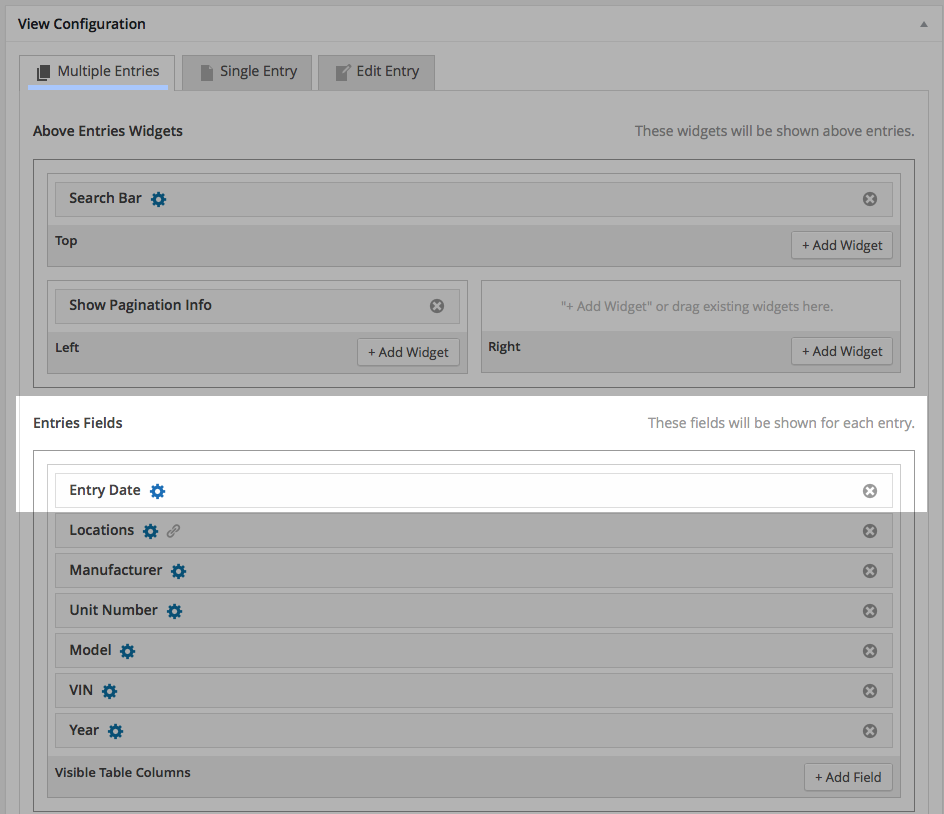 DataTables configuration screen with entry fields like Entry Date and Locations