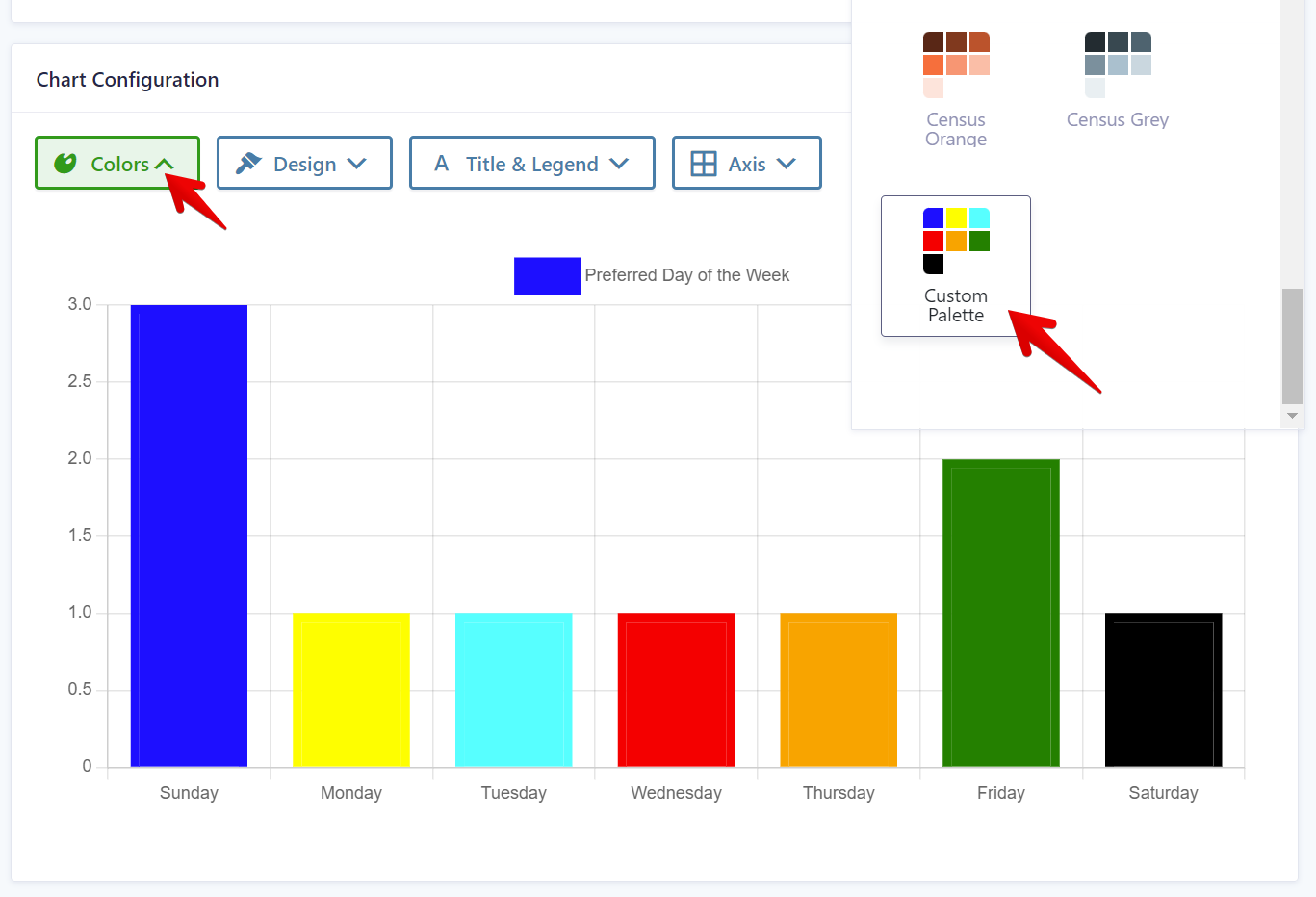 Chart showing color palette selection for customizing bar chart colors