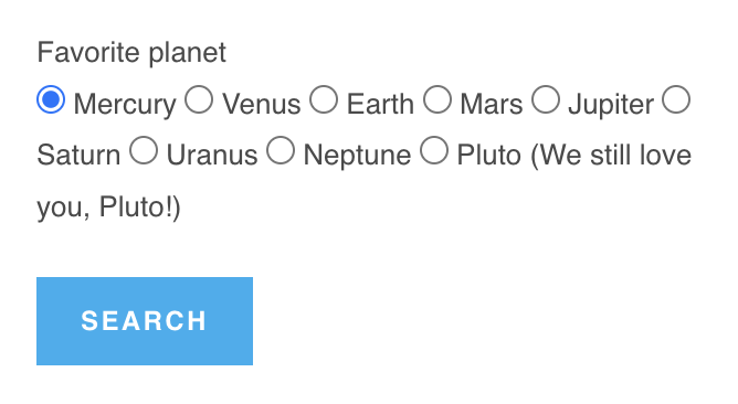 Favorite planet selection with radio buttons and search button