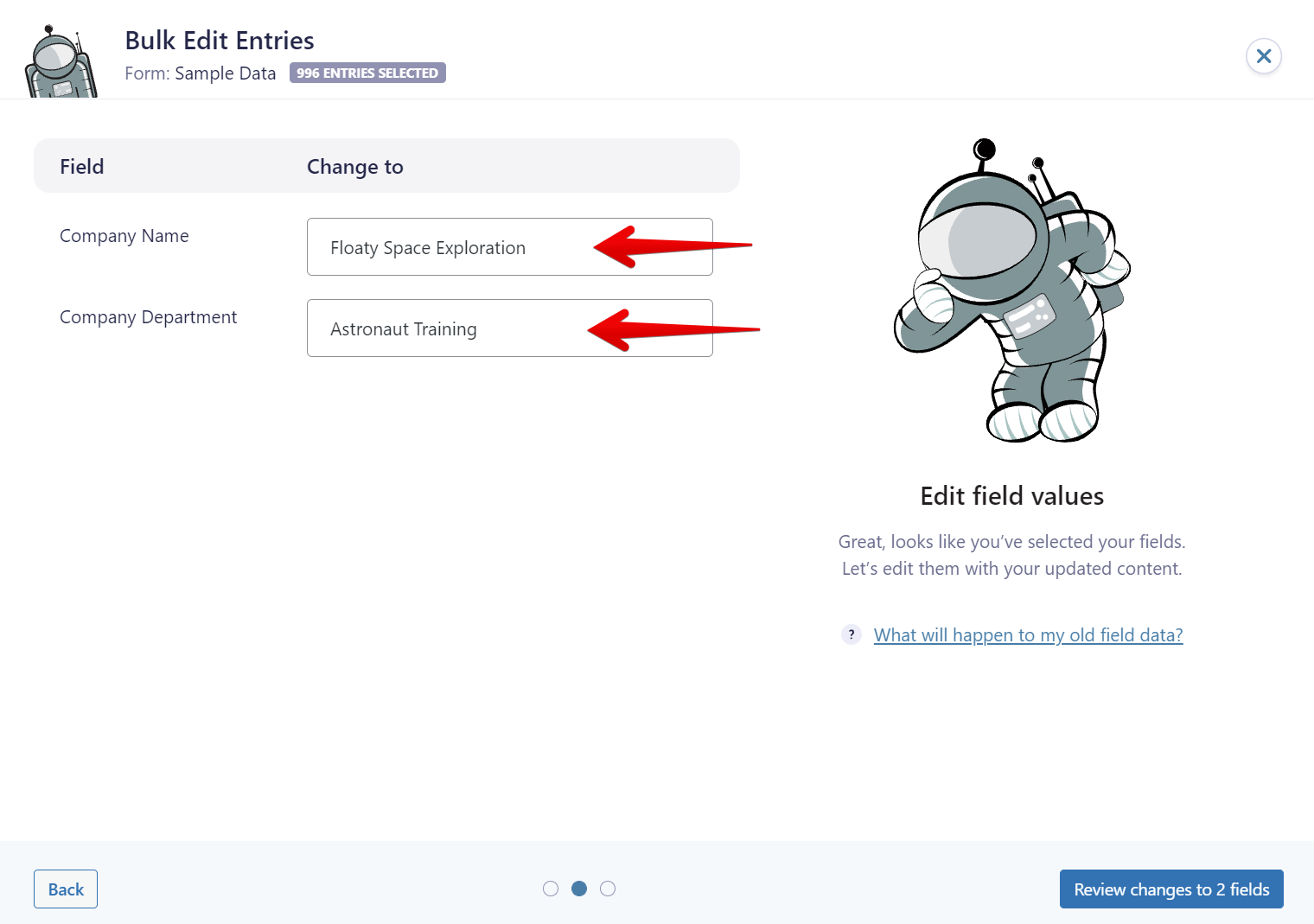 Bulk edit interface for changing company name and department fields