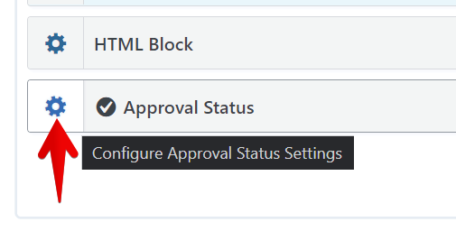 Gear icon next to "Approval Status" with tooltip "Configure Approval Status Settings"