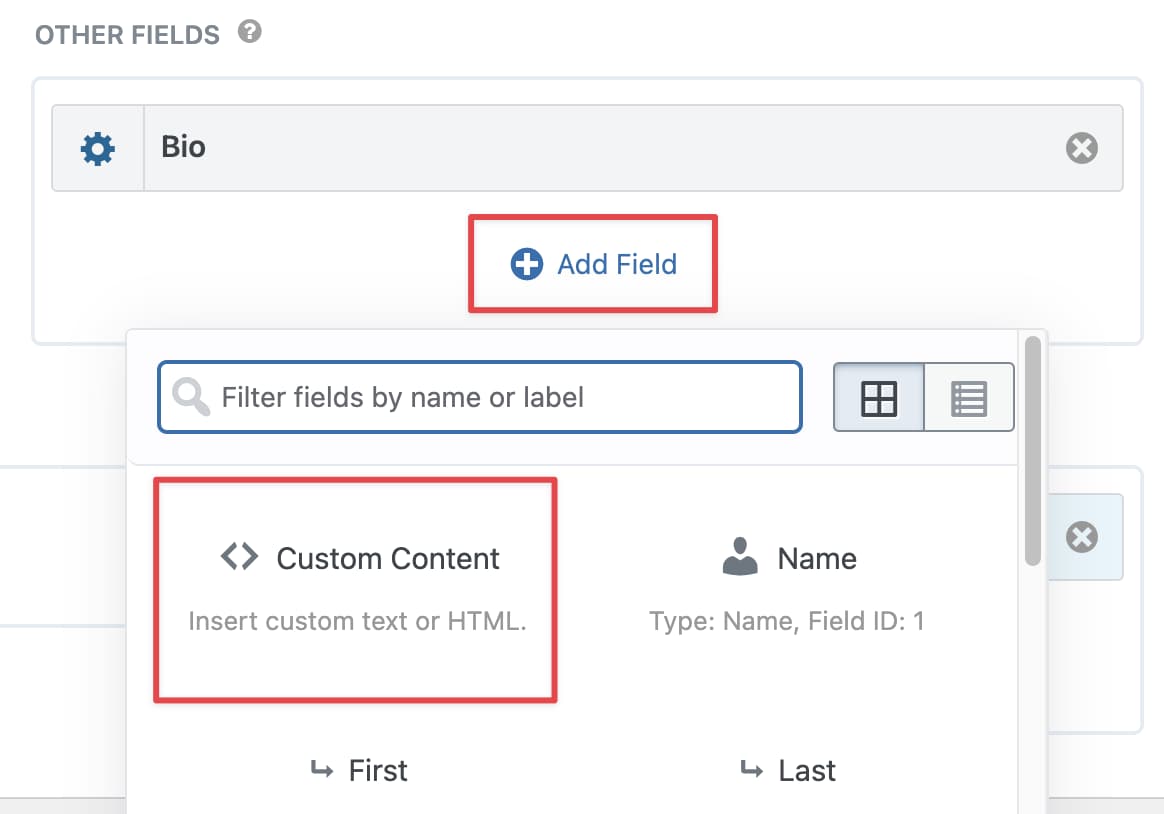 Add custom content field in GravityView to insert text or HTML
