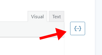 Gravity Forms interface showing Visual and Text tabs with an arrow pointing to code button
