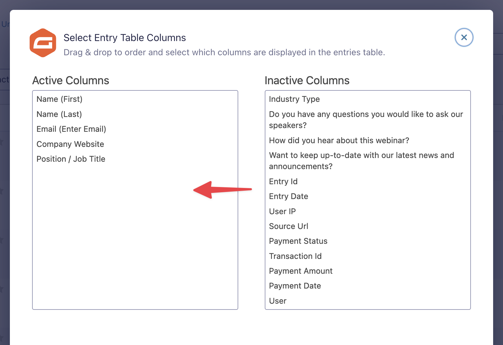 Select entry table columns