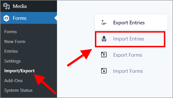The Import Entries tab on the Import/Export page in Gravity Forms