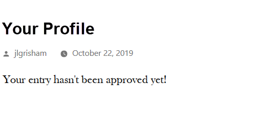 Profile page indicating entry is pending approval, dated October 22, 2019