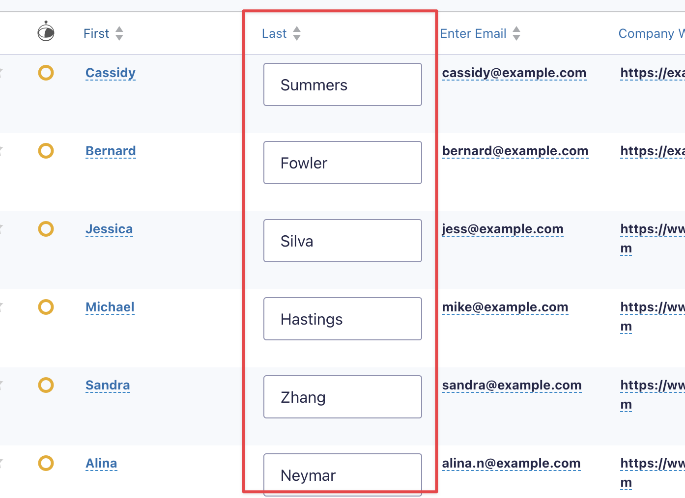 Editable table field for last names in GravityEdit