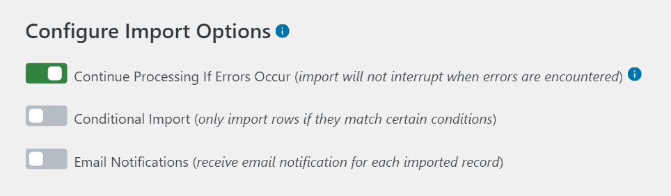The different Import Options