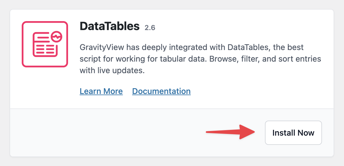 DataTables 2.6 module with GravityView integration. Features sorting, filtering. Links: Learn More, Documentation, Install…