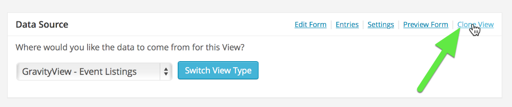 Options to clone a view in data source settings panel
