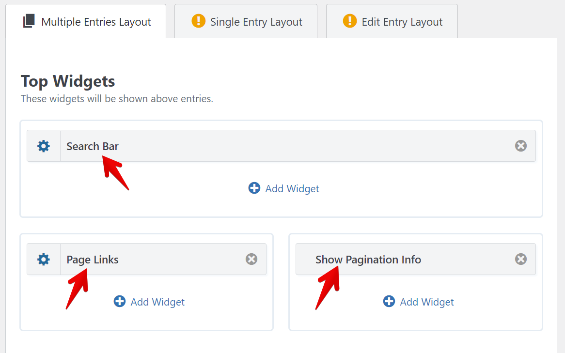 Search Bar, Page Links, and Show Pagination Info widgets for top layout customization