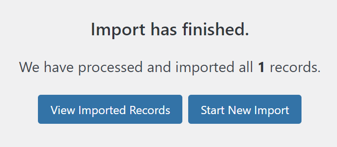 Screenshot showing the Import has finished message free of errors