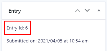 Entry section showing Entry Id: 6 and submission date as April 5, 2021, at 10:54 am