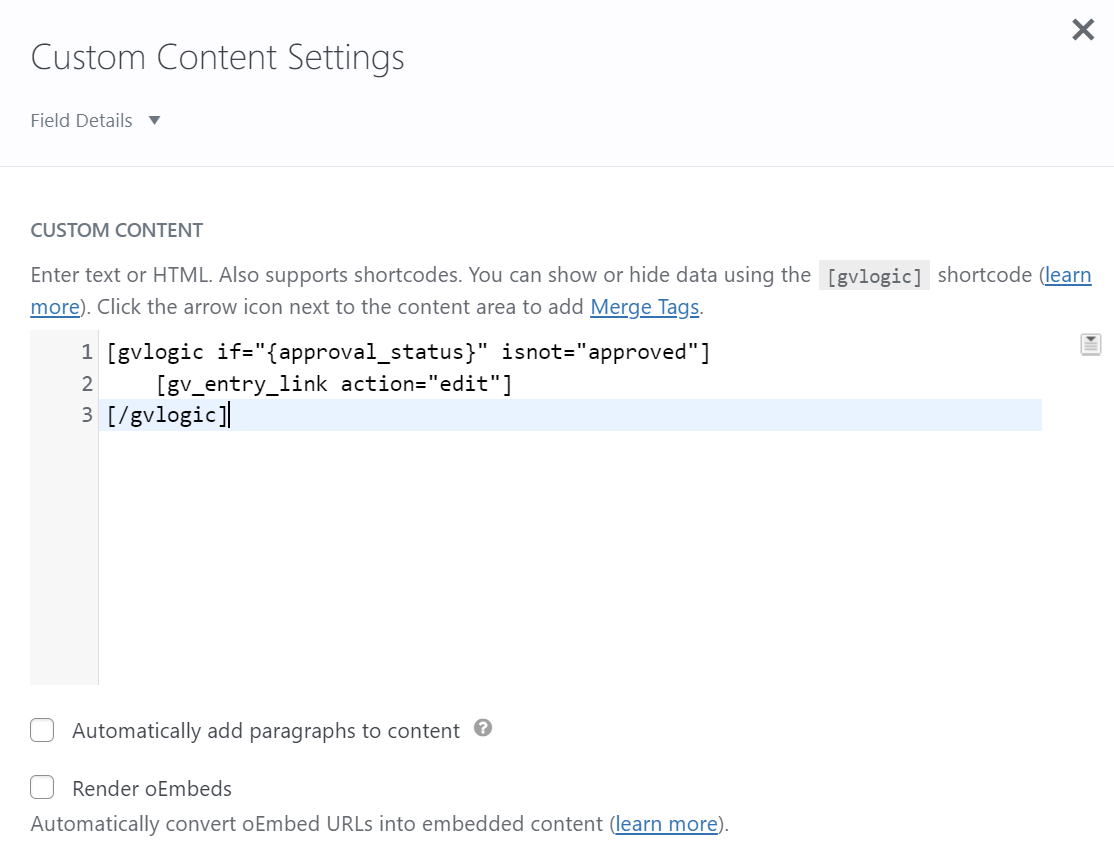 Code snippet showing conditional logic to prevent editing of approved entries