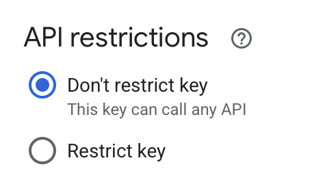 API restrictions settings with options to restrict or not restrict the key