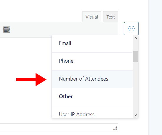 Dropdown menu in Gravity Forms; user selects "Number of Attendees" field
