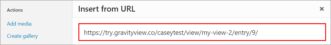 URL insertion for embedding single GravityView entry in a page