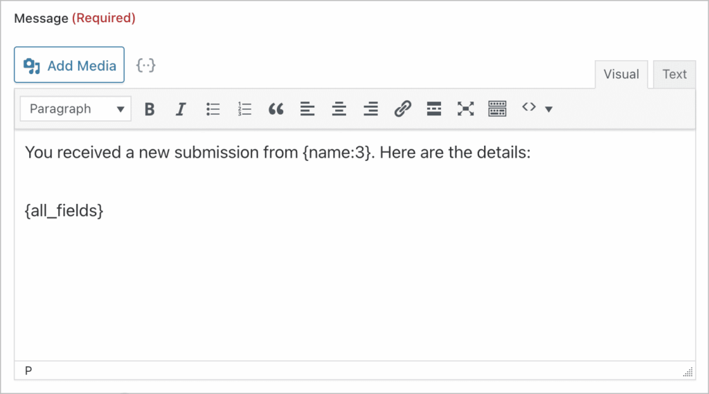 The Gravity Forms Notification message box