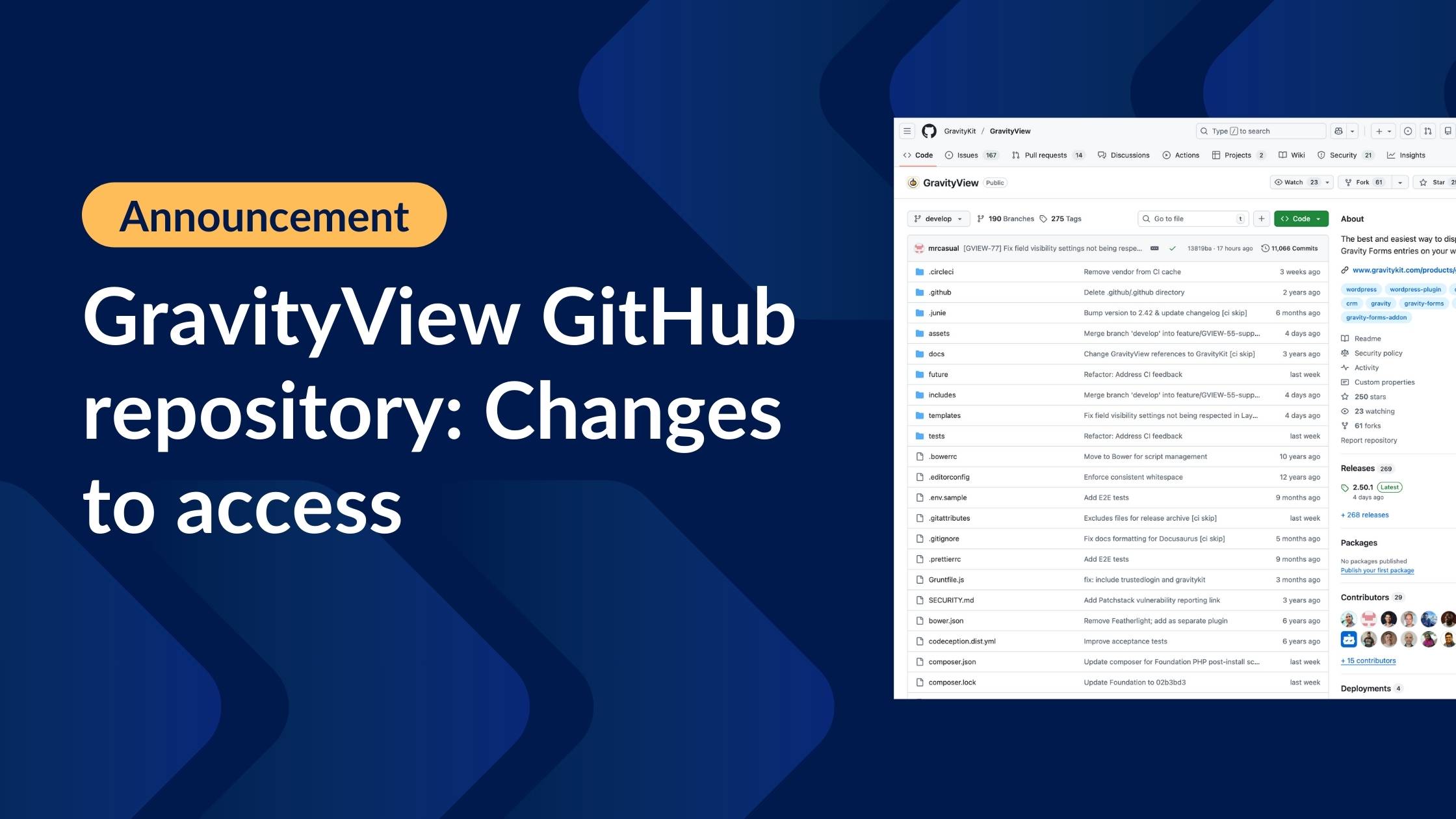 GravityView GitHub repository: Changes to access