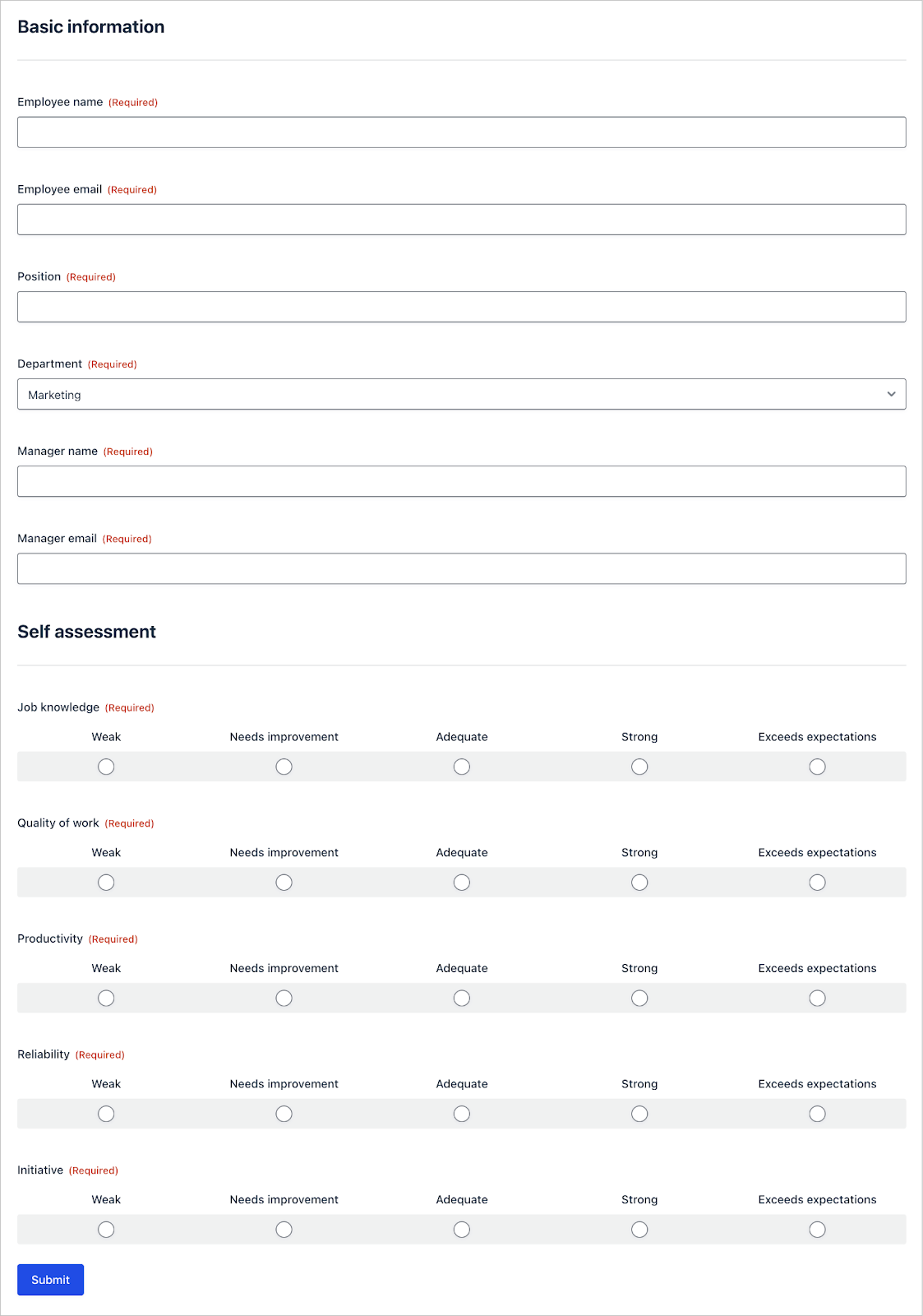 An employee self-evaluation form