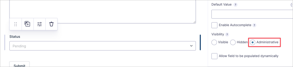 Setting the Status field Visibility to Administrative so only admins can see and update it