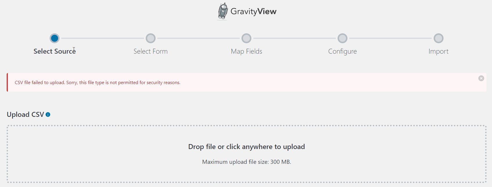 Security warning from WordPress when uploading a CSV file: CSV file failed to upload. Sorry, this file type is not permitted for security reasons.