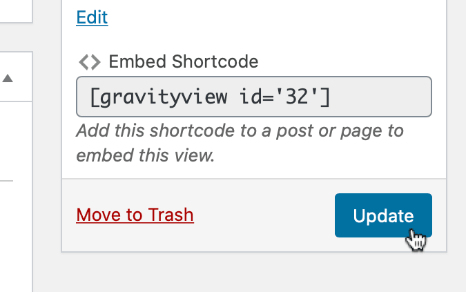 Screenshot of the Update button in WordPress
