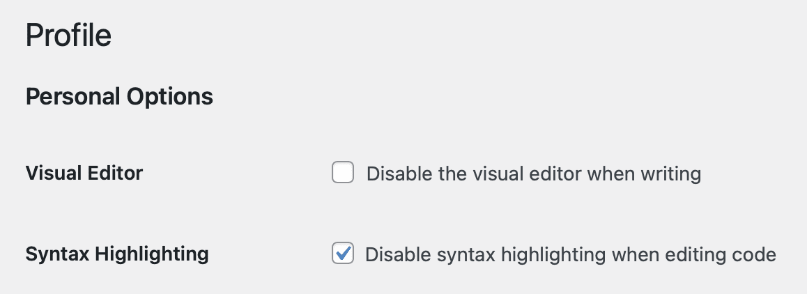 Screenshot of the Syntax Highlighting setting in the Profile section of the Edit Profile screen