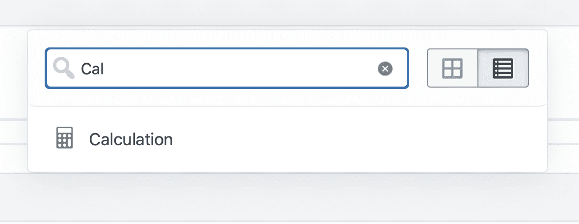 A screenshot of the field picker with the GravityMath Calculation field shown, with