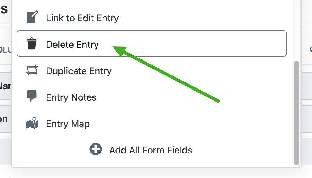 An arrow pointing to the Delete Entry field