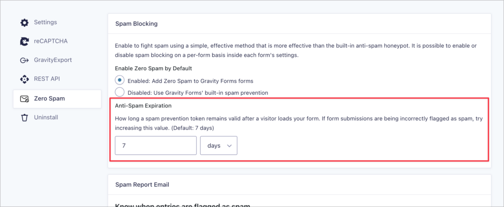The Anti-Spam Expiration settings