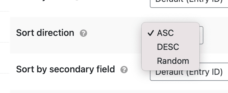 Sort direction dropdown open