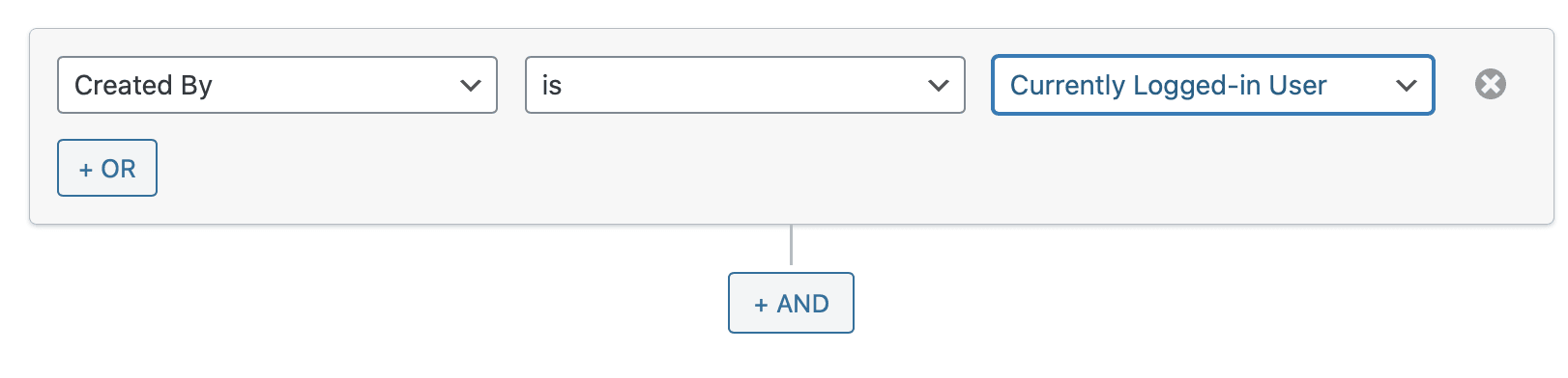 Screenshot of filter 'Created By' 'is' 'Currently Logged-in User'