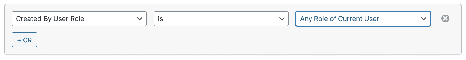 Filter configured with 'Any Role of Current User' selected