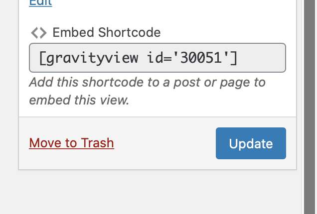 Screenshot of the Update button in WordPress