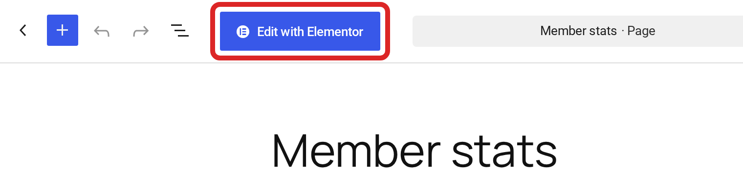 The block editor toolbar with the Edit with Elementor button outlined