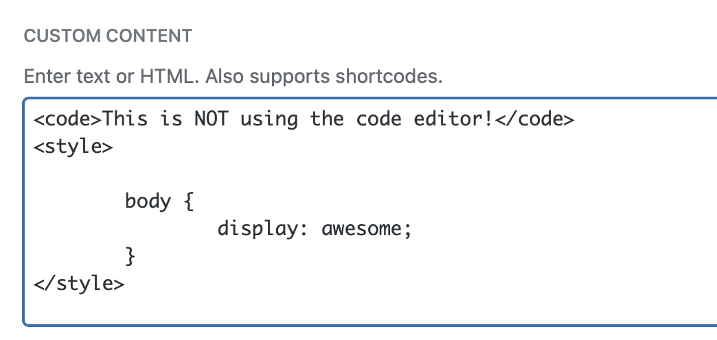 Custom Content field with code editor inactive