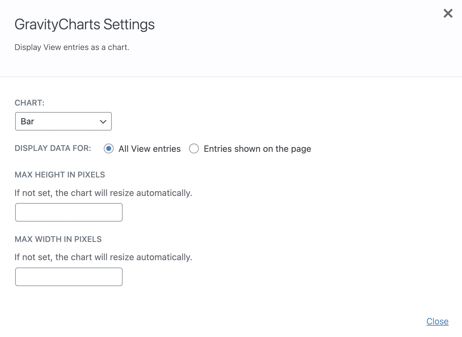 The GravityCharts Widget Settings